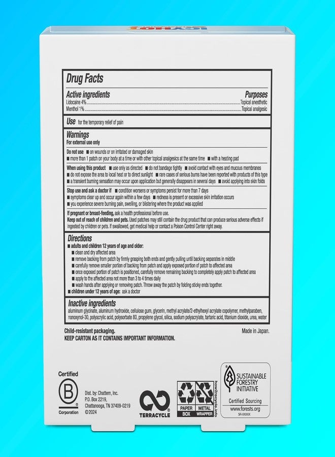 Icy Hot Lidocaine Pain Relief Patches, Numb Aggravated Nerves with Max Strength Lidocaine 4% and Menthol 1%, Fast-Acting Pain Relief for Minor Pain, Backaches, Sprains and Strains, 5 ct. - Image 2